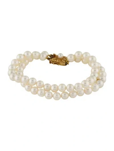 Pre-owned Mikimoto 18k Pearl Double Strand Bracelet, 6.25" In Multi