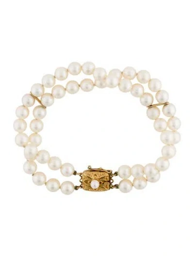 Pre-owned Mikimoto 18k Pearl Double Strand Bracelet, 6.75" In Multi