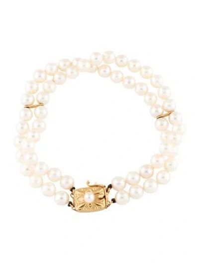 Pre-owned Mikimoto 18k Pearl Double Strand Bracelet, 7" In Multicolor