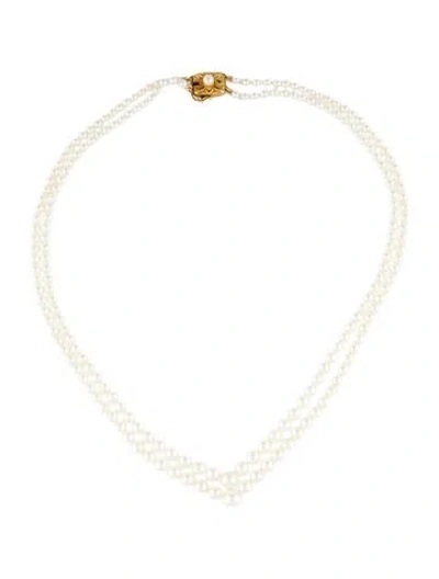 Pre-owned Mikimoto 18k Pearl Double Strand Necklace, 18" In Multi