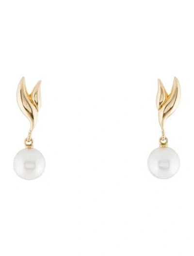 Pre-owned Mikimoto 18k Pearl Drop Earrings In Multi