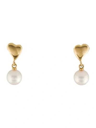Pre-owned Mikimoto 18k Pearl Heart Drop Earrings In Multi