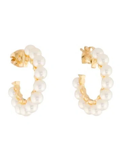 Pre-owned Mikimoto 18k Pearl Hoop Earrings In Multi