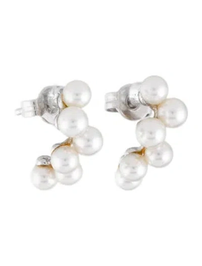 Pre-owned Mikimoto 18k Pearl Huggie Hoop Earrings In Multicolor