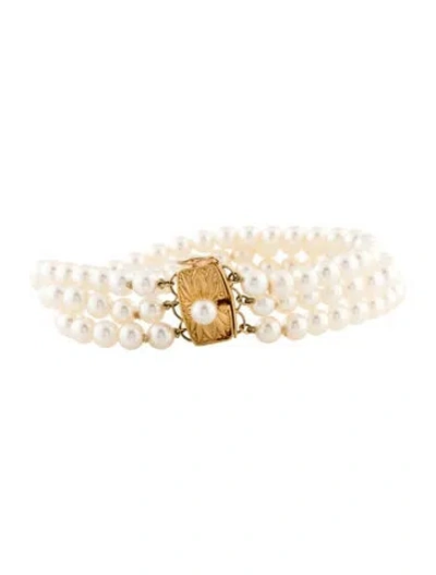 Pre-owned Mikimoto 18k Pearl Multistrand Bead Bracelet