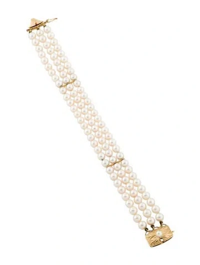 Pre-owned Mikimoto 18k Pearl Multistrand Bracelet, 6.5"