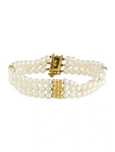 Pre-owned Mikimoto 18k Pearl Multistrand Bracelet, 6.75"