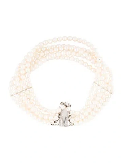 Pre-owned Mikimoto 18k Pearl Multistrand Choker Necklace, 14"