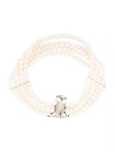 Pre-owned Mikimoto 18k Pearl Multistrand Choker Necklace, 14" In Multicolor