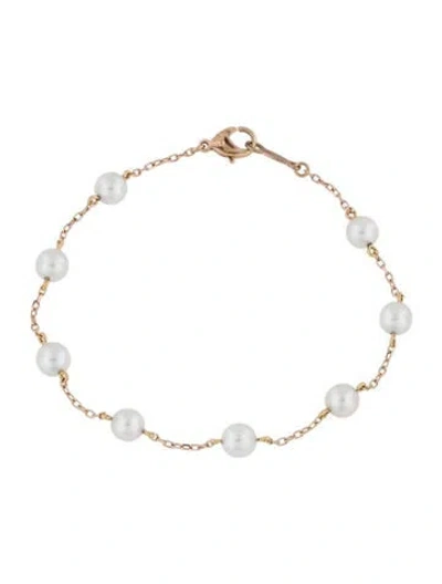 Pre-owned Mikimoto 18k Pearl Station Bracelet, 6.5" In Multi