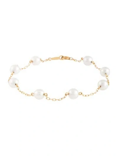 Pre-owned Mikimoto 18k Pearl Station Bracelet, 6.75", 6.75" In White