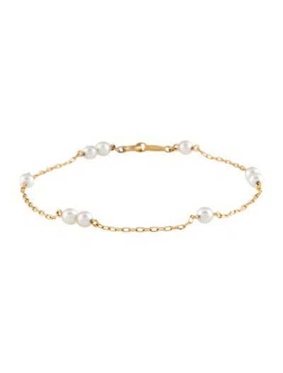 Pre-owned Mikimoto 18k Pearl Station Bracelet, 6.75" In Multicolor