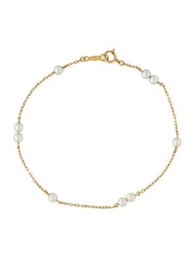 Pre-owned Mikimoto 18k Pearl Station Bracelet, 7.25" In Multicolor