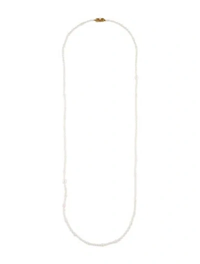 Pre-owned Mikimoto 18k Pearl Station Necklace, 36.5" In Multi