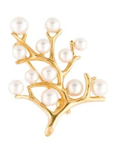 Pre-owned Mikimoto 18k Pearl Tree Of Life Brooch In Multi