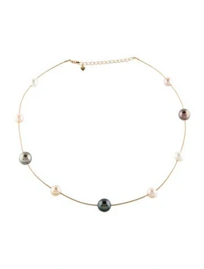 Pre-owned Mikimoto 18k Pearl Wire Station Necklace, 18.5" In Multi