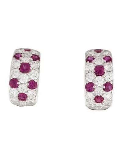 Pre-owned Mikimoto 18k Ruby & Diamond Clip-on Earrings In Multicolor