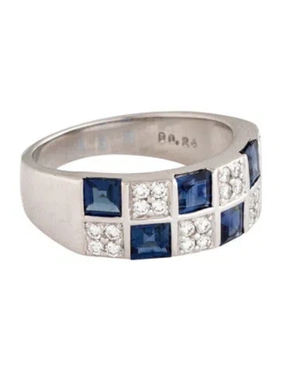 Pre-owned Mikimoto 18k Sapphire & Diamond Band Ring In Multicolor
