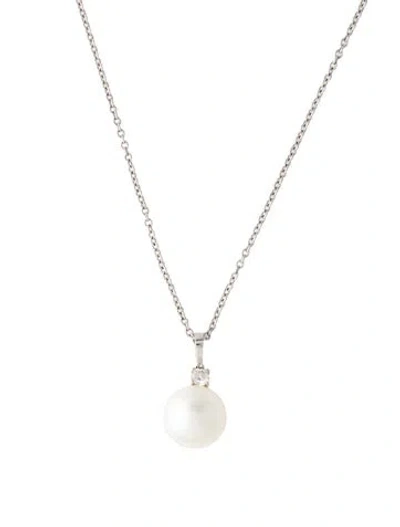 Pre-owned Mikimoto 18k South Sea Pearl & Diamond Pendant Necklace, 18" In Multicolor