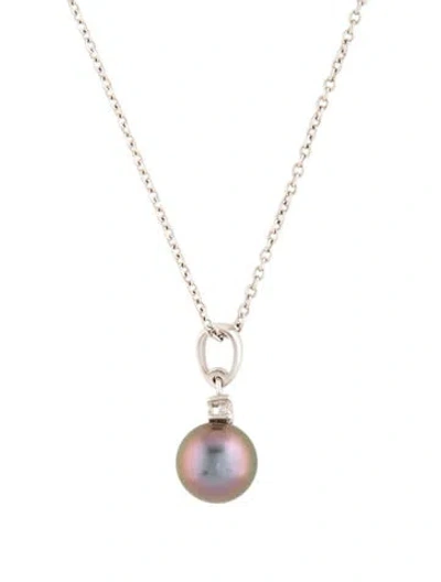 Pre-owned Mikimoto 18k South Sea Pearl & Diamond Pendant Necklace, 18" In Multicolor