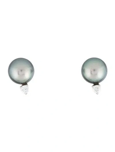 Pre-owned Mikimoto 18k South Sea Pearl & Diamond Stud Earrings In Multi