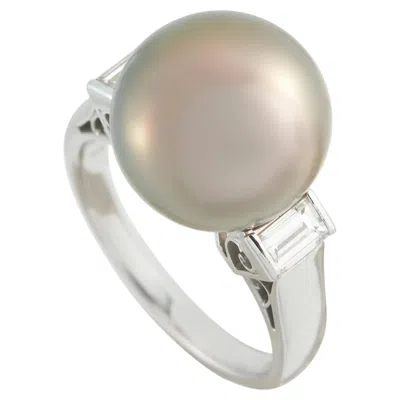 Pre-owned Mikimoto 18k White Gold 0.30ct Diamond And Tahitian Pearl Ring Mk28-052026