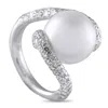 Mikimoto 18k White Gold 1.0ct Diamond And Pearl Ring Mk06-051325 In White