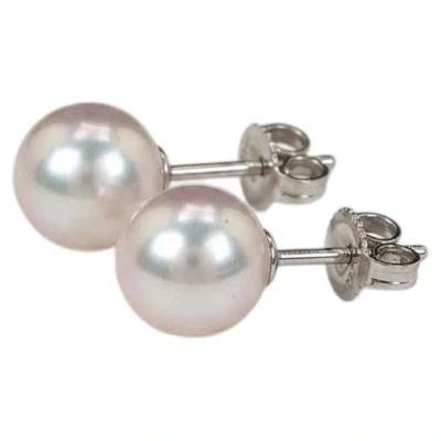 Pre-owned Mikimoto 18k White Gold 8mm Akoya Cultured Pearl Stud Earrings