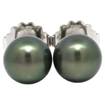 Pre-owned Mikimoto 18k White Gold 9.3-9.4mm Gray Black South Sea Pearls Stud Earrings