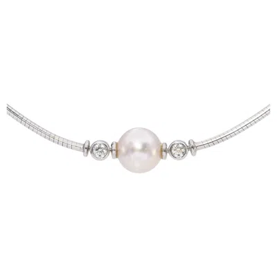 Pre-owned Mikimoto 18k White Gold Pearl And Diamond Necklace