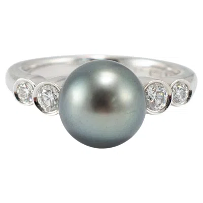 Pre-owned Mikimoto 18k White Gold Tahitian Pearl Accented Diamond Cocktail Ring