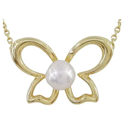 Pre-owned Mikimoto 18k Yellow Gold Akoya Pearl Butterfly Necklace
