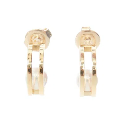 Pre-owned Mikimoto 18k Yellow Gold Akoya Pearl Double Hoop Pin Earring Pair