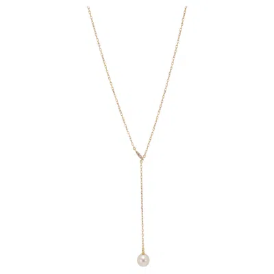 Pre-owned Mikimoto 18k Yellow Gold Akoya Pearl Lariat Drop Pendant Necklace