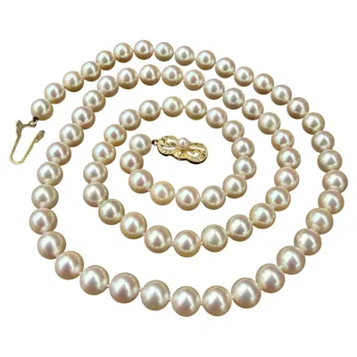 Pre-owned Mikimoto 18k Yellow Gold Clasp 24" Akoya Pearl Strand Necklace 7-7.5mm Box