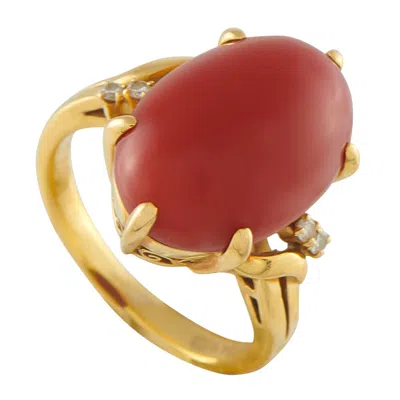 Pre-owned Mikimoto 18k Yellow Gold Diamond And Coral Ring
