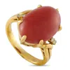 Mikimoto 18k Yellow Gold Diamond And Coral Ring Mk17-102025 In Gold