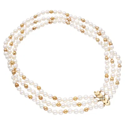 Pre-owned Mikimoto 18k Yellow Gold Multi Strand Gold Bead Pearl Necklace