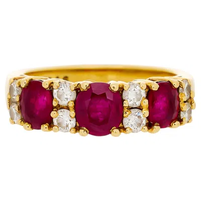 Pre-owned Mikimoto 18k Yellow Gold Oval Ruby And Diamond Band Ring