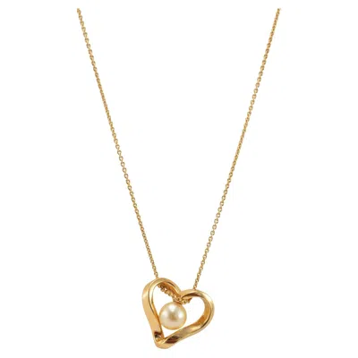 Pre-owned Mikimoto 18k Yellow Gold Pearl Pendant Heart Motif Necklace