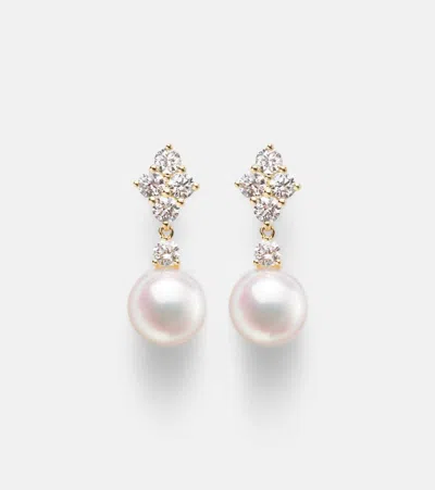 Mikimoto 18kt Gold Drop Earrings With Pearls And Diamonds