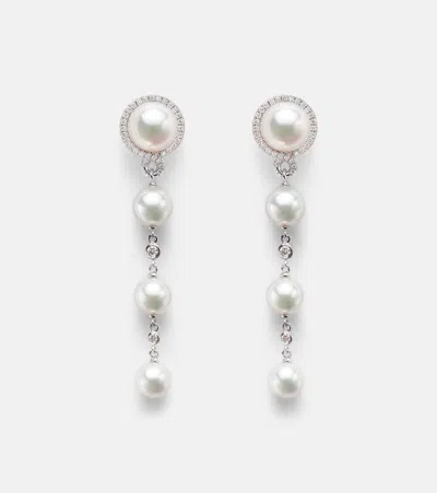 Mikimoto 18kt Gold Earrings With Pearls And Diamonds In Silver