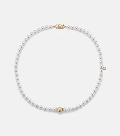 Mikimoto 18kt Gold Necklace With Pearls And Diamonds In Metallic