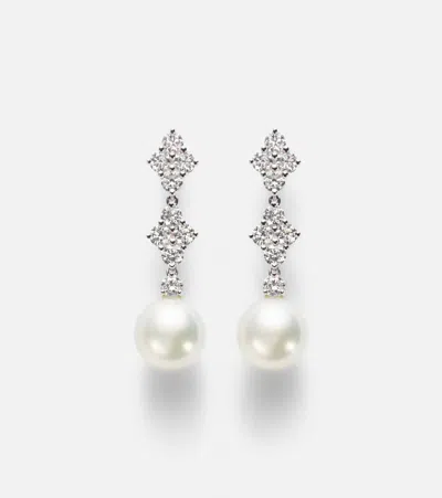 Mikimoto 18kt White Gold Drop Earrings With Pearls And Diamonds