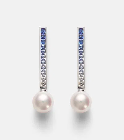 Mikimoto 18kt White Gold Earrings With Pearls And Sapphires In Blue