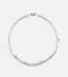 Mikimoto 18kt White Gold Necklace With Pearls And Diamonds In Silver