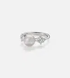 Mikimoto 18kt White Gold Ring With Pearl And Diamonds In Silver