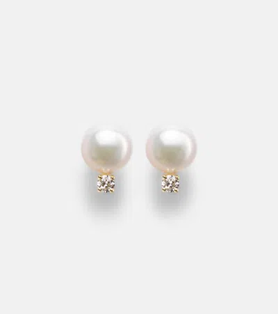 Mikimoto 18kt Yellow Gold Earrings With Akoya Pearls And Diamonds In White