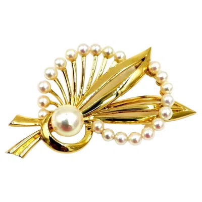 Pre-owned Mikimoto 1950s  Pearl Yellow Gold Brooch