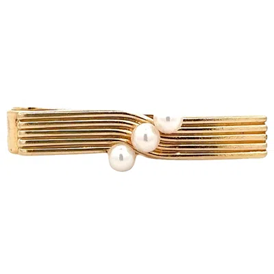 Pre-owned Mikimoto 3 Pearl Tie Clip 14k Yellow Gold